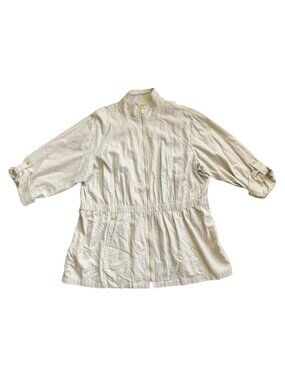 Ellen Tracy Linen Utility Zip Jacket Natural Oatmeal 2X Gold Hardware Like New